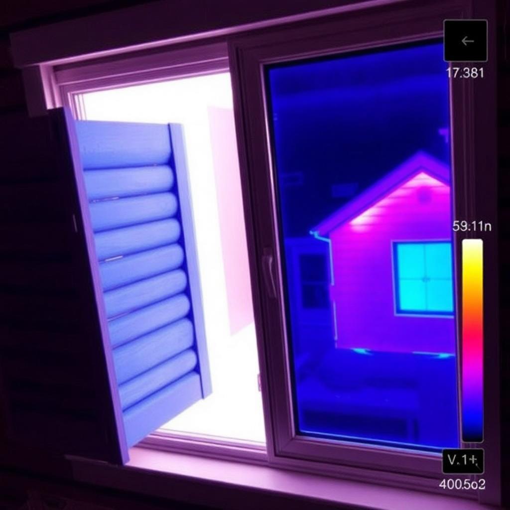 Thermal camera image of an uncovered window showing heat loss